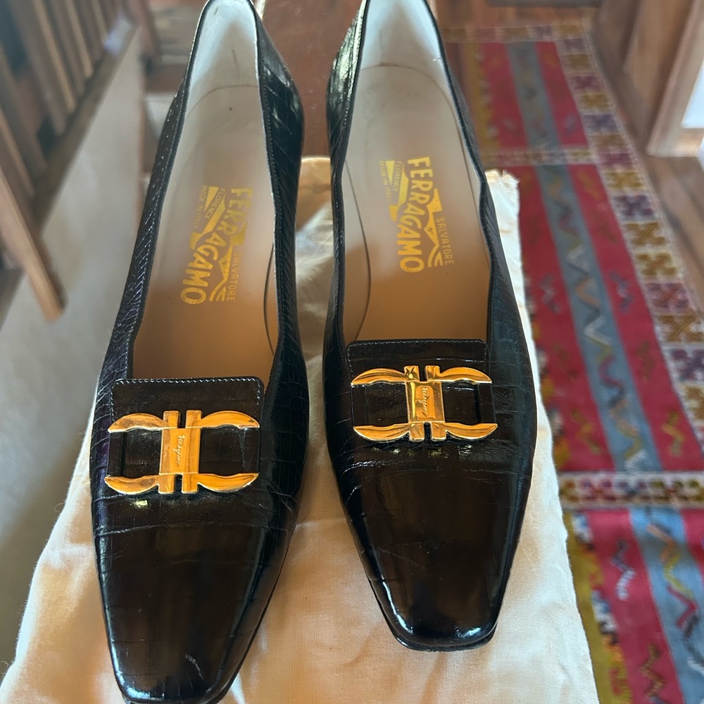 Salvatore Ferragamo Brown Heels with Gold Buckle